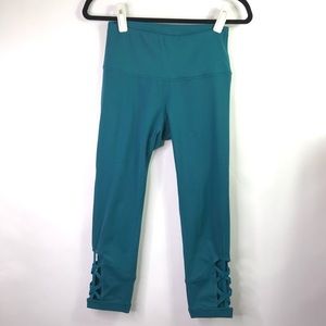 YOGALICIOUS TEAL CRISSCROSS LEGGINGS - S